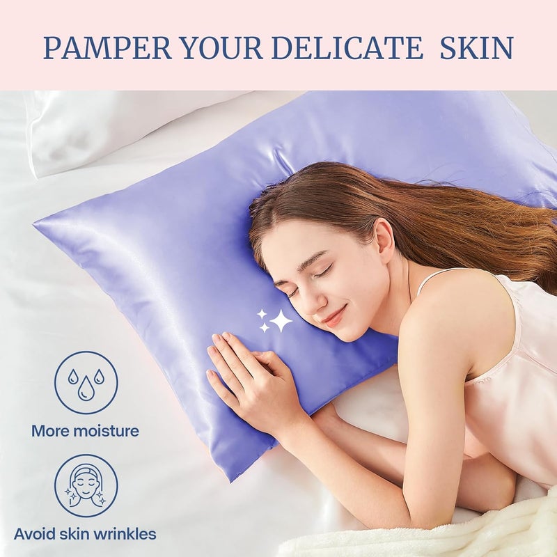 Satin Pillowcase for Hair and Skin, Super Soft and Cooling Similar to Silk Pillow Cases 2 Pack with Envelope Closure, Gift for Women Men(20"x40" King Size, Lilac) - Image 3