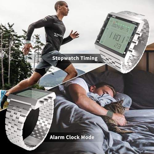 TVG Men's Digital Watch,Military Sports Waterproof LED Watch with Remote Alarm,Stopwatch and Digital TV,Fashion Casual Wrist Tactical Army Watch for Men (Silver) - Image 3