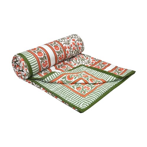 BLOCKS OF INDIA Hand Block Printed Cotton Single Size Reversible Malma Dohar for Summer (Red Green Jaal, 200 Tc) - Image 5