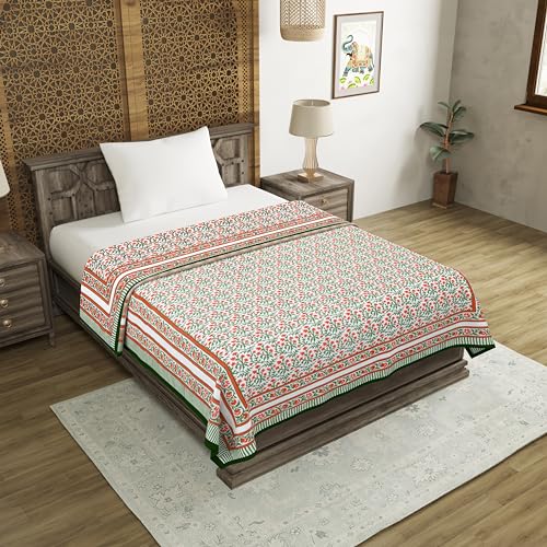 BLOCKS OF INDIA Hand Block Printed Cotton Single Size Reversible Malma Dohar for Summer (Red Green Jaal, 200 Tc) - Image 3
