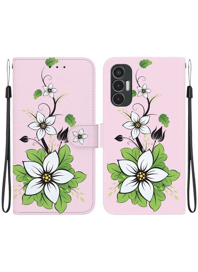 HuHa Case Cover For For Tecno Pova 3 LE7 Crystal Texture Colored Drawing Leather Phone Case(Lily) 