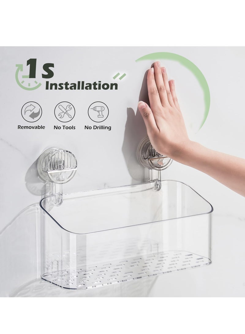 Barakah Shower Caddy Suction Cup Clear Bathroom Shower Organizer Drill-Free Strong Suction Shower Shelves Wall Mounted Shower Rack For Bathroom Storage (Clear Basket) - Image 3