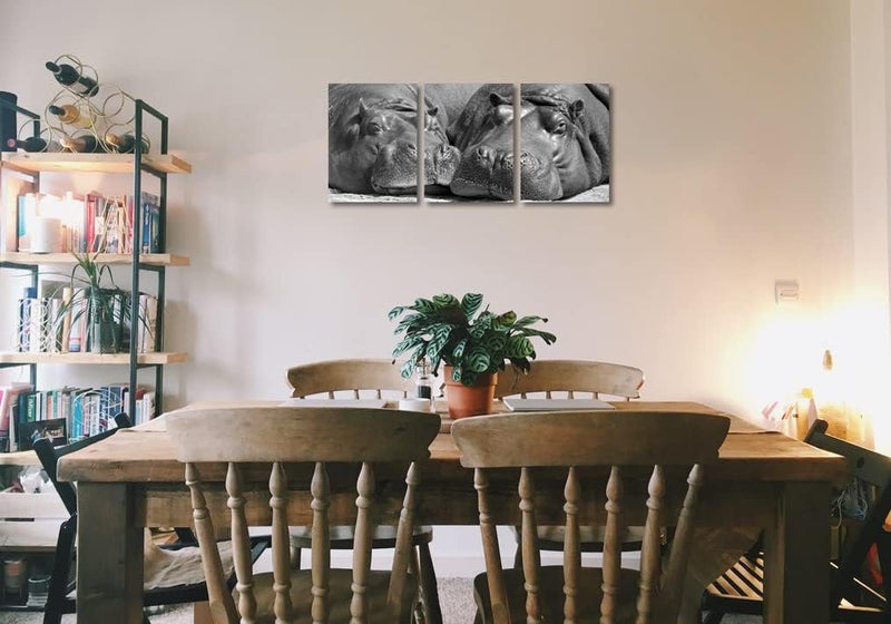 NAN Wind Black and White Hippo Canvas Wall Art Set - Image 3