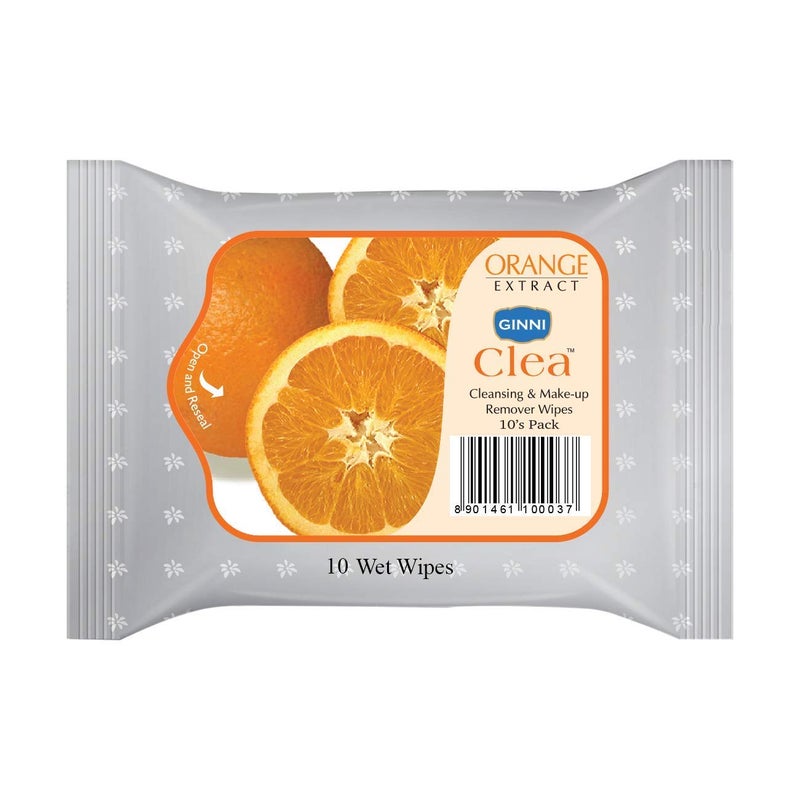 GINNI مناديل جيني كليا المبللة لإزالة المكياج 60 مناديل برائحة البرتقال المنعشة - Image 2