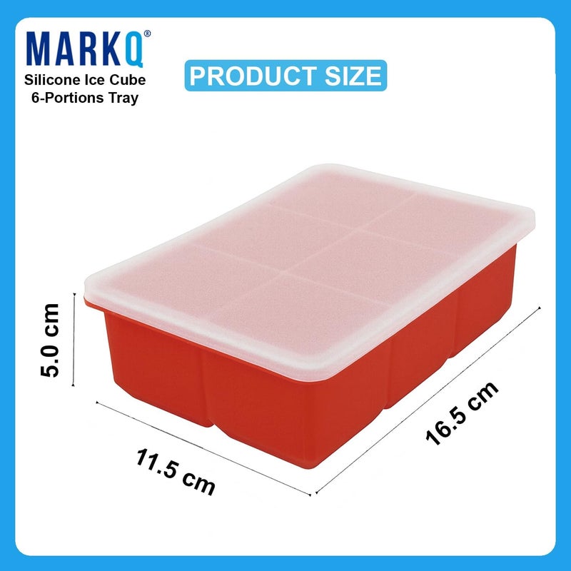 MARKQ Silicone Ice Cube Tray 6 Portions – Flexible Food-Grade Ice Mold for Freezer | Easy Release BPA-Free Ice Maker Tray for Water, Juice, Chocolate, Desserts & Baby Food, Red, Pack of 3 - Image 2
