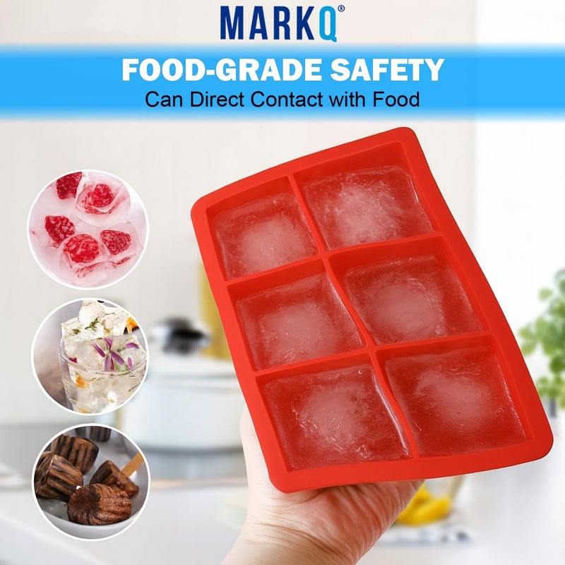 MARKQ Silicone Ice Cube Tray 6 Portions – Flexible Food-Grade Ice Mold for Freezer | Easy Release BPA-Free Ice Maker Tray for Water, Juice, Chocolate, Desserts & Baby Food, Red, Pack of 3 - Image 4