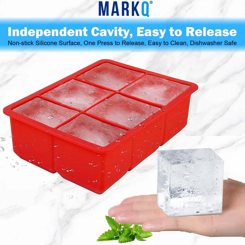 MARKQ Silicone Ice Cube Tray 6 Portions – Flexible Food-Grade Ice Mold for Freezer | Easy Release BPA-Free Ice Maker Tray for Water, Juice, Chocolate, Desserts & Baby Food, Red, Pack of 3 - Image 5