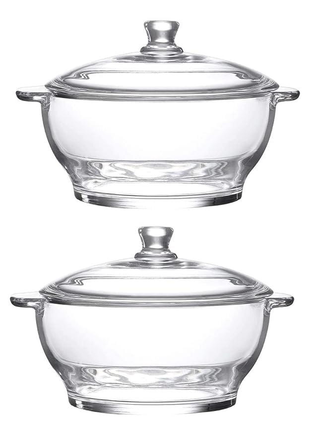 STAR WORK وعاء تقديم زجاجي سعة 1 لتر مع غطاء | طاجن آمن للاستخدام في الفرن والميكروويف | وعاء خلط للوجبات الخفيفة والكعك والحبوب والأرز والسمبر | وعاء لتقديم الكاري في المطبخ (1000 مل) (2) - Image 1