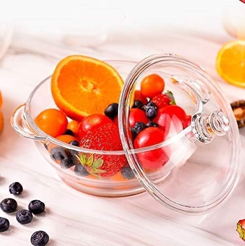 STAR WORK وعاء تقديم زجاجي سعة 1 لتر مع غطاء | طاجن آمن للاستخدام في الفرن والميكروويف | وعاء خلط للوجبات الخفيفة والكعك والحبوب والأرز والسمبر | وعاء لتقديم الكاري في المطبخ (1000 مل) (2) - Image 3