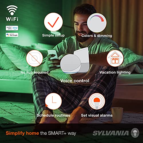 LEDVANCE SYLVANIA Wifi LED Smart Light Bulb, 60W Equivalent Full Color and Tunable White A19, Dimmable, Compatible with Alexa and Google Home Only - 4 Pack (75674) - Image 3