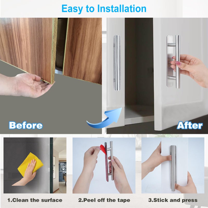 Young Dance Self-Stick Instant Cabinet Drawer Pulls - 6" Stainless Steel Drawer Push Pull Handles Helper with Adhesive Door Handle for Kitchen Wardrobe Drawers Window Sliding Closet (2Pack, Silver) - Image 4