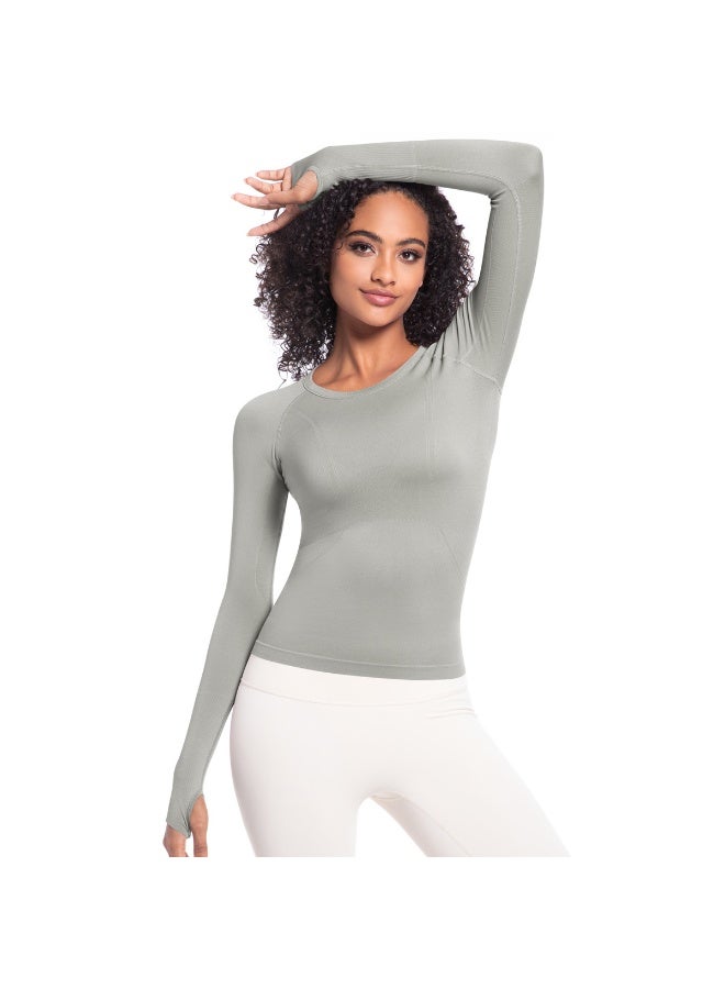 Seamless Yoga Shirts Women's Gym Crew Neck Long Sleeve Fitness Tops Workout Clothes Sportswear High Stretchy Running T-shirts - Image 2