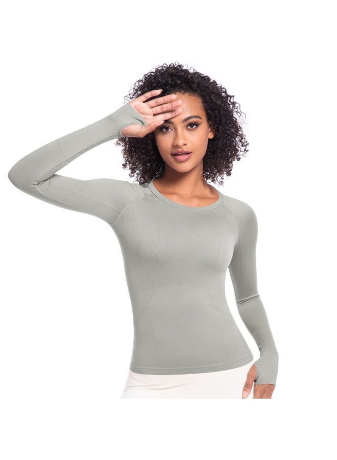 Seamless Yoga Shirts Women's Gym Crew Neck Long Sleeve Fitness Tops Workout Clothes Sportswear High Stretchy Running T-shirts - Image 3