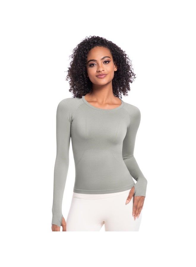 Seamless Yoga Shirts Women's Gym Crew Neck Long Sleeve Fitness Tops Workout Clothes Sportswear High Stretchy Running T-shirts - Image 1