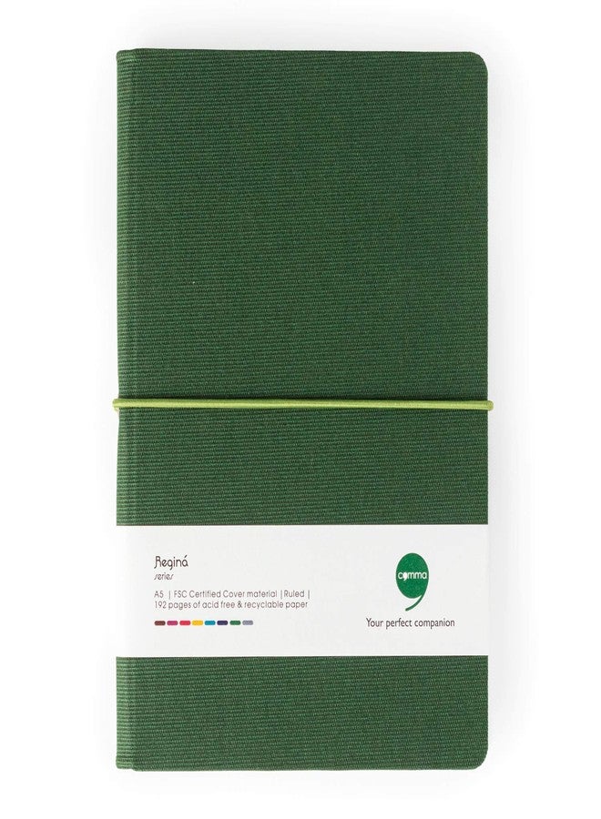 COMMA Regina - A5 Size - Hard Bound Notebook with a Horizontal Elastic Band Closure - 192 Pages - 80gsm Natural Shade Paper - Fabric Cover Material - (Dark Green) - Image 1