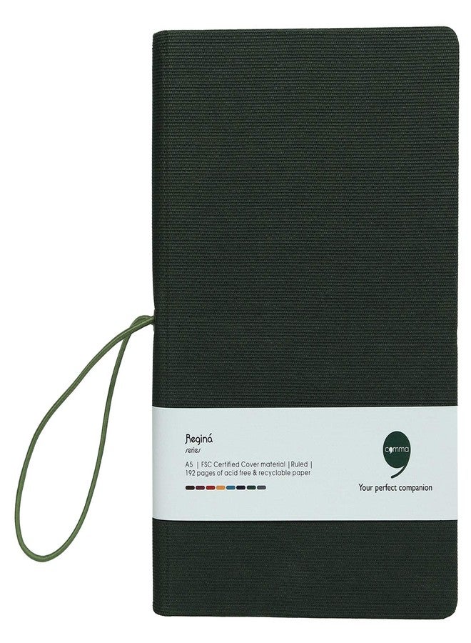 COMMA Regina - A5 Size - Hard Bound Notebook with a Horizontal Elastic Band Closure - 192 Pages - 80gsm Natural Shade Paper - Fabric Cover Material - (Dark Green) - Image 3