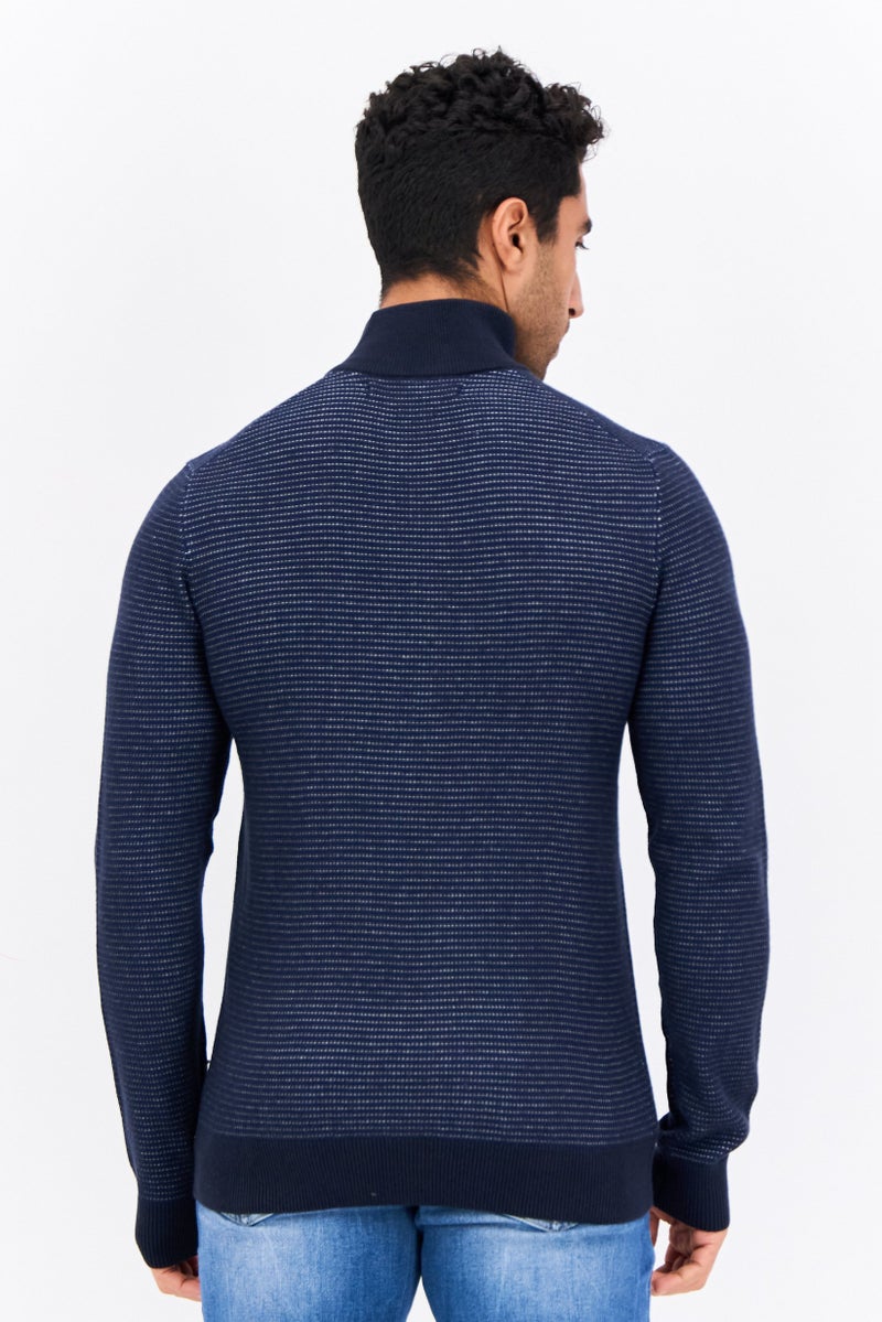 PERRY ELLIS سويت شيرت رجالي بأكمام طويلة وياقة مزيفة، مخطط دقيق، أزرق داكن - Image 3