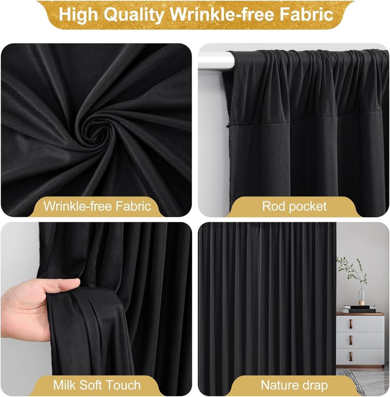 PARTISKY 40x10FT Black Backdrop Curtains for Wedding Parties, Wrinkle Free Polyester Photography Backdrop Drapes for Wedding Baby Shower Birthday Parties Stage Background Stand Decorations 4x10ft,10 Panels - Image 2