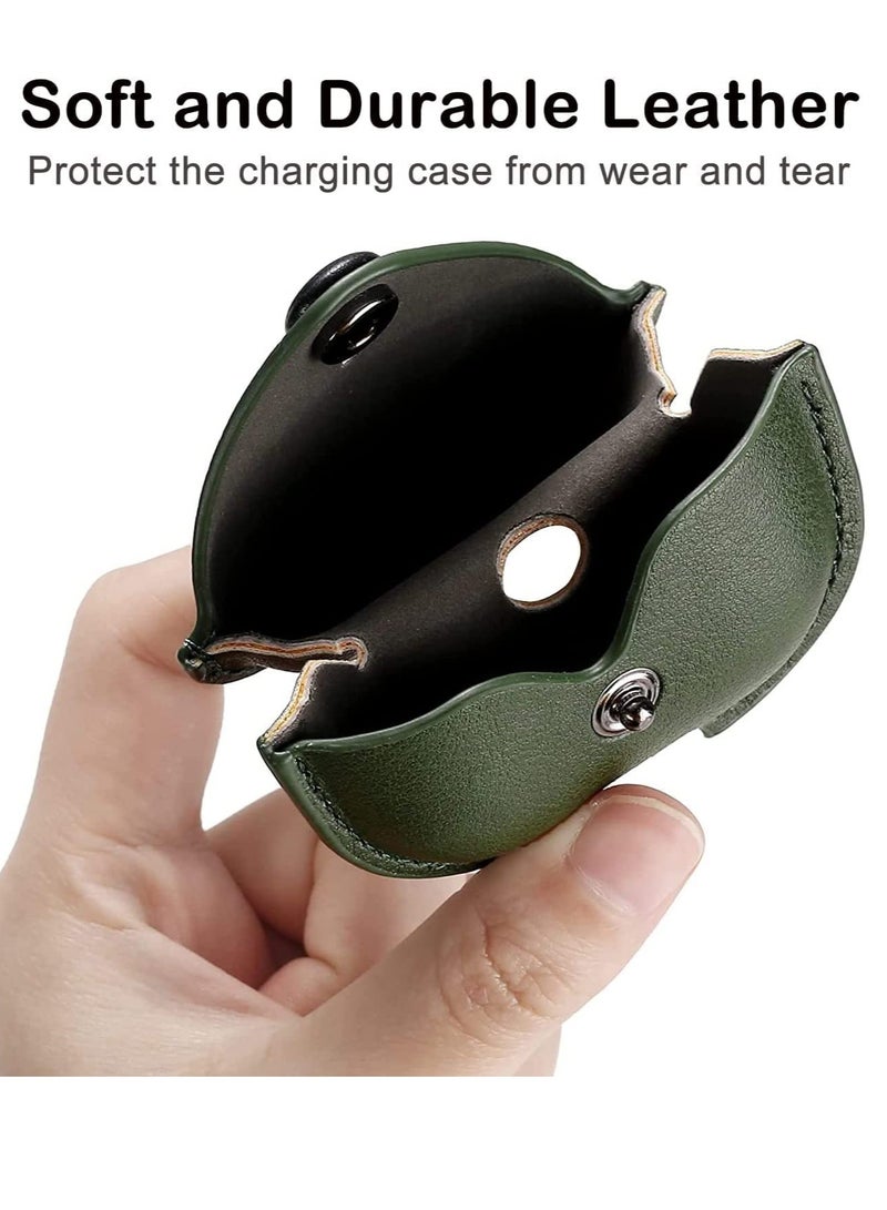 DUSALA AirPods 3rd Generation Case 2021 Leather Protective Case Skin Cover with Keychain and Lock for Apple Airpods 3 Case Women Men Green - Image 4