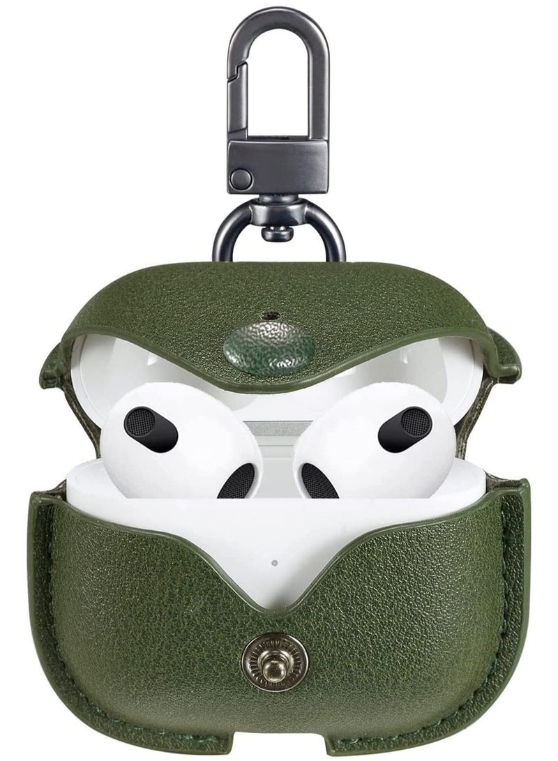 DUSALA AirPods 3rd Generation Case 2021 Leather Protective Case Skin Cover with Keychain and Lock for Apple Airpods 3 Case Women Men Green - Image 3