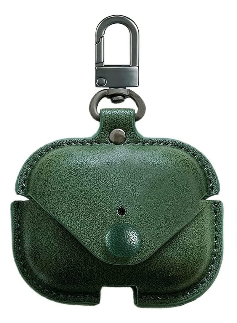 DUSALA AirPods 3rd Generation Case 2021 Leather Protective Case Skin Cover with Keychain and Lock for Apple Airpods 3 Case Women Men Green - Image 1