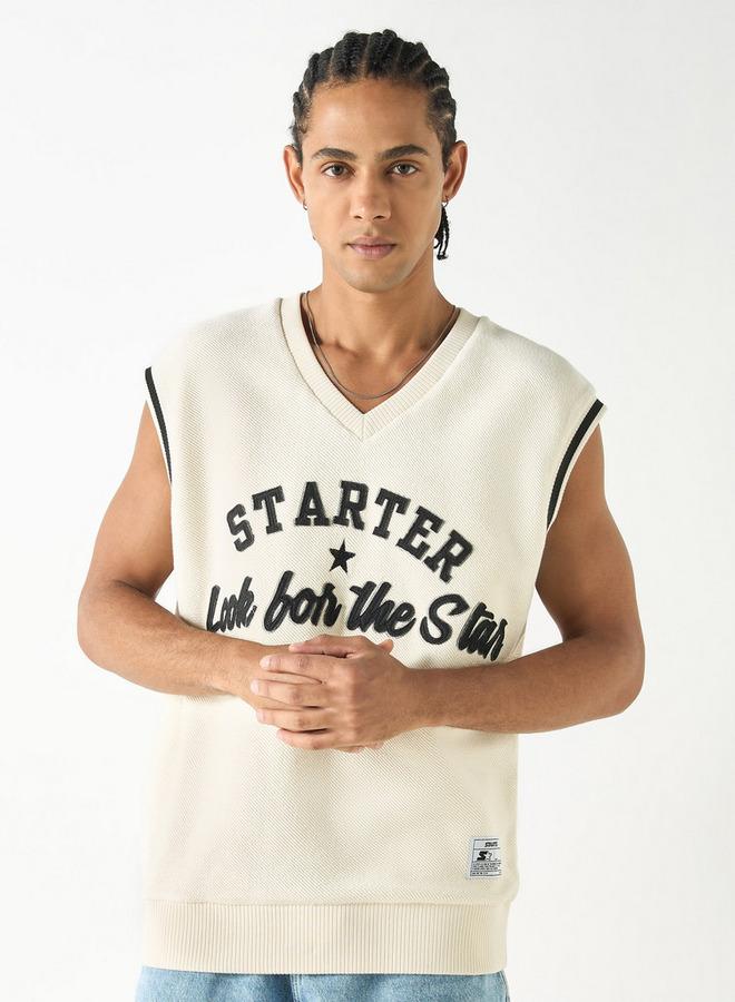 Starter Slogan Applique V-neck Sleeveless T-shirt - Image 1