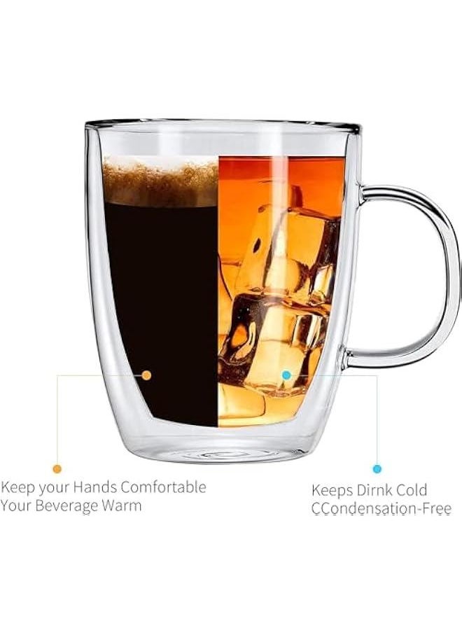HOOKOR Double Wall Glass Coffee Mugs with Handle- Insulated Clear Coffee Mugs Set of 2, Perfect for Espresso, Cappuccino, Latte, Americano, Tea Bag, Beverage (12OZ)  - Image 3