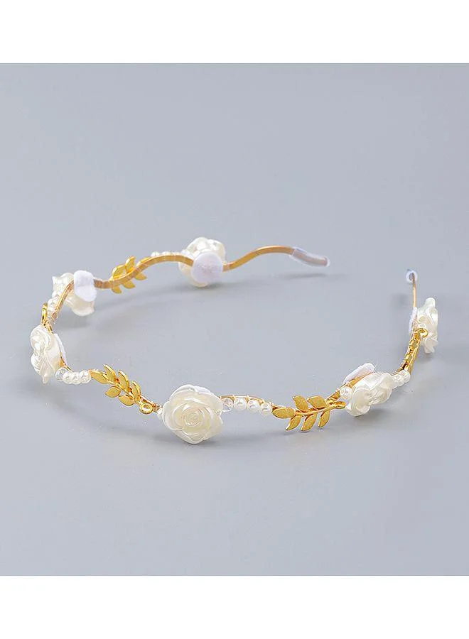 Mark & Mia Mark & Mia Floral Hair Band, Elegant Design, Decorative Style, Durable, 6 to 12 Years - White and Golden