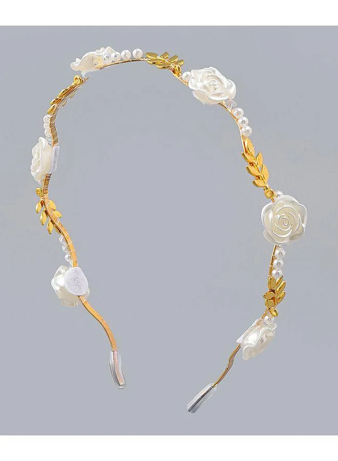Mark & Mia Mark & Mia Floral Hair Band, Elegant Design, Decorative Style, Durable, 6 to 12 Years - White and Golden