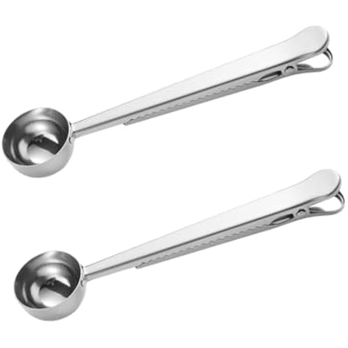 ريحني ملعقة قهوة بمقدار قطعتين مع مشبك كيس ملعقة قياس قهوة من الفولاذ المقاوم للصدأ ملعقة قياس وختم قهوة مطحونة للقهوة المطحونة والحبوب - Image 1