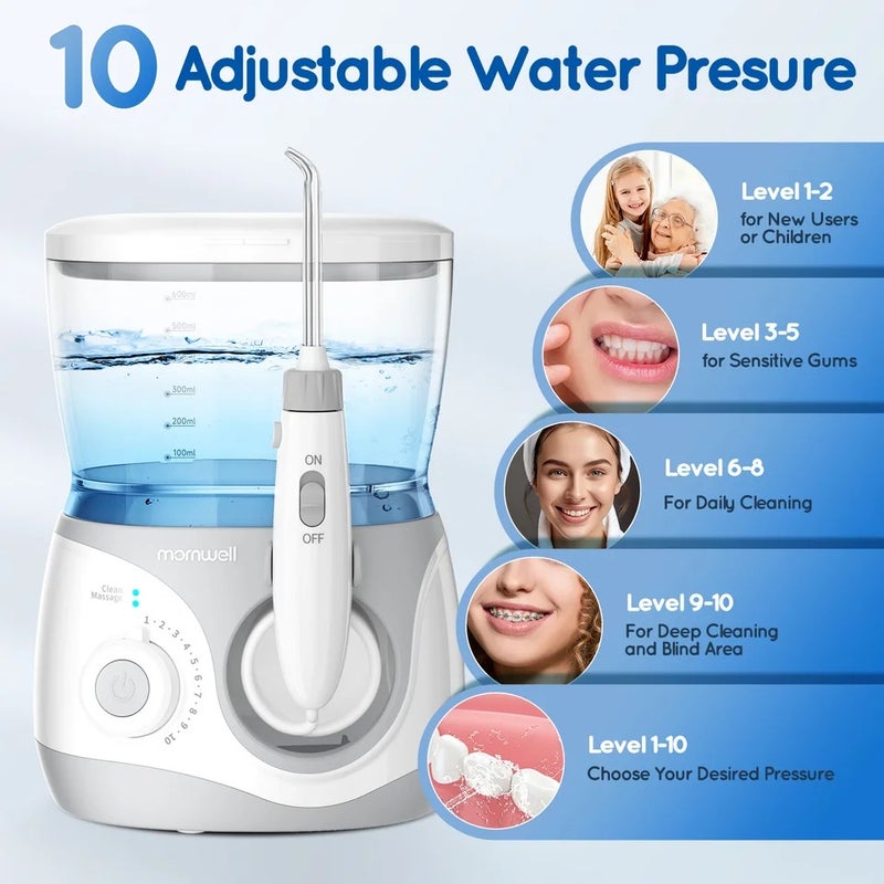 Mornwell Water Flosser With 8 Nozzles 600ml High-volume Home Electric Oral Irrigator For Care Cleaning Teeth Effectively - Image 5
