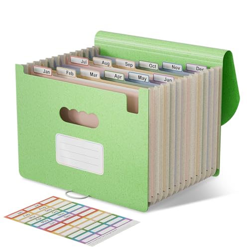 EcoStash Accordion File Organizer, 12-Pocket Wheat Straw Expanding File Folder, Portable Monthly Bill & Tax Receipt Organizer, Letter/A4 Size Document Holder with Colorful Tabs-Grass Green - Image 1