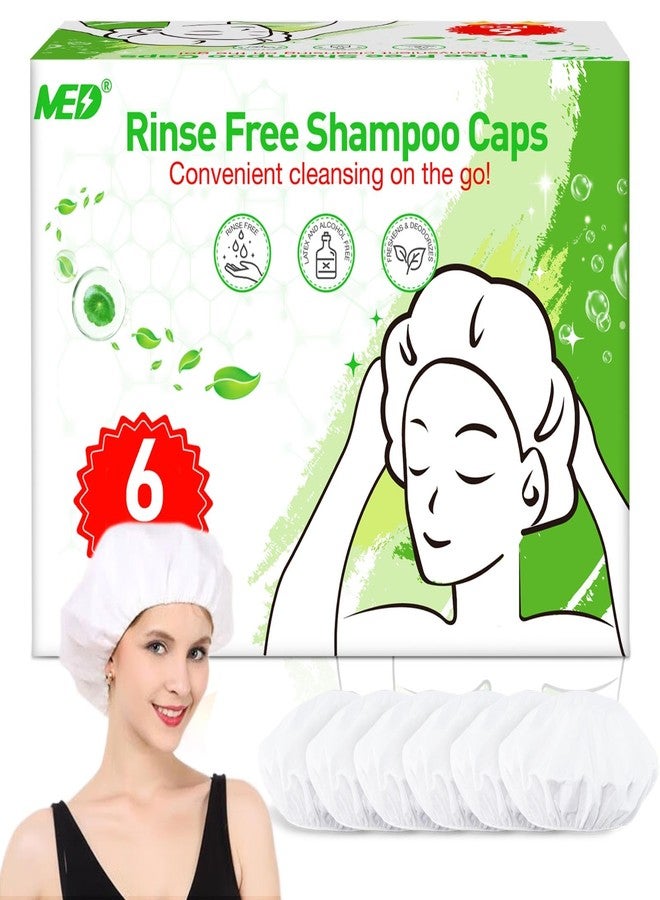 Med Shampoo Caps No Rinse Waterless Hair Washing Shower Caps 6 Packs for Elderly, Women, Hospital, Camping - Image 1