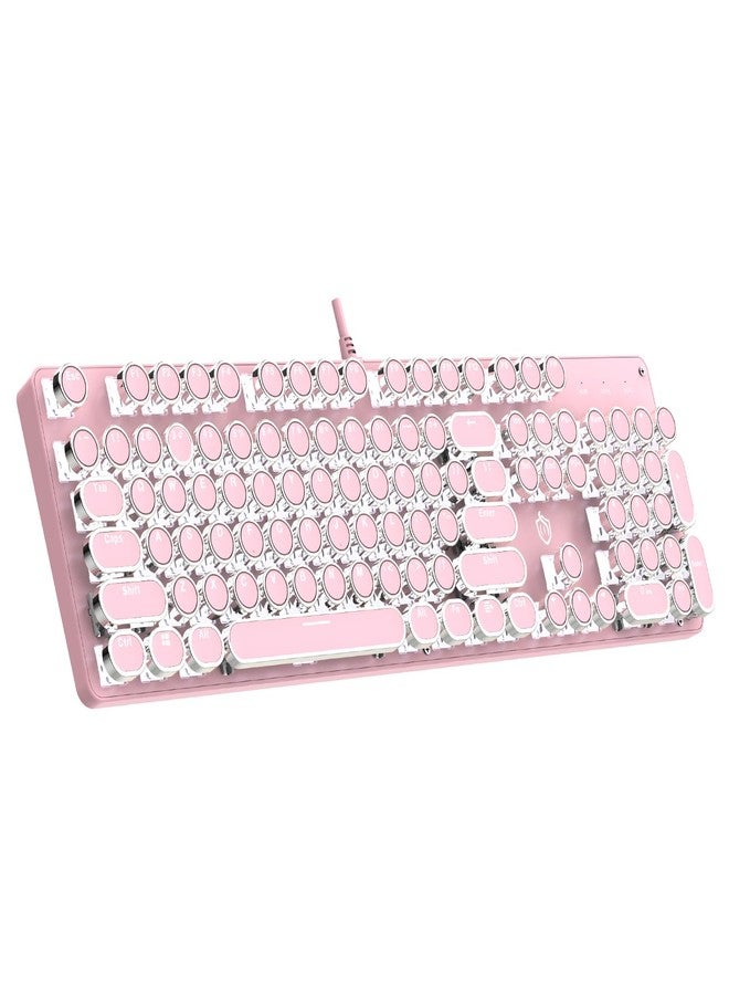 Gaozen Typewriter Mechanical Gaming Keyboard with RGB Backlit Red Switches, 104 Keys Retro Round Keycap, Wired Typewriter Style Comfortable Typing Soud (Pink LED) - Image 1
