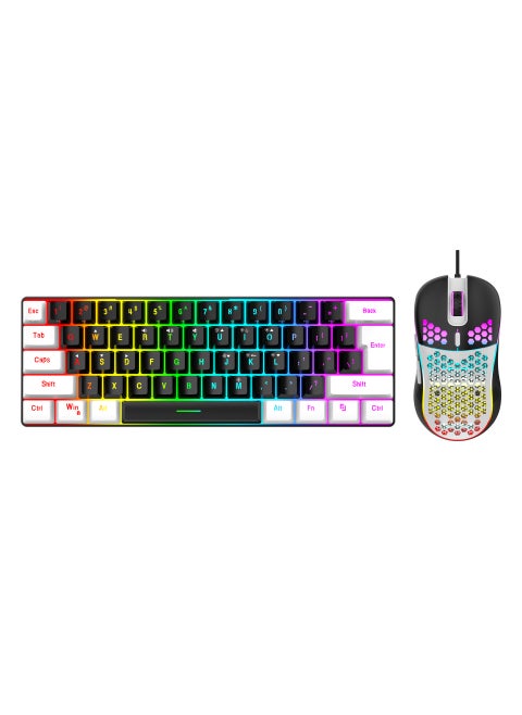 1 x 5 pcs Wired 61-Key Mini RGB Gaming Keyboard Black and white matching mouse