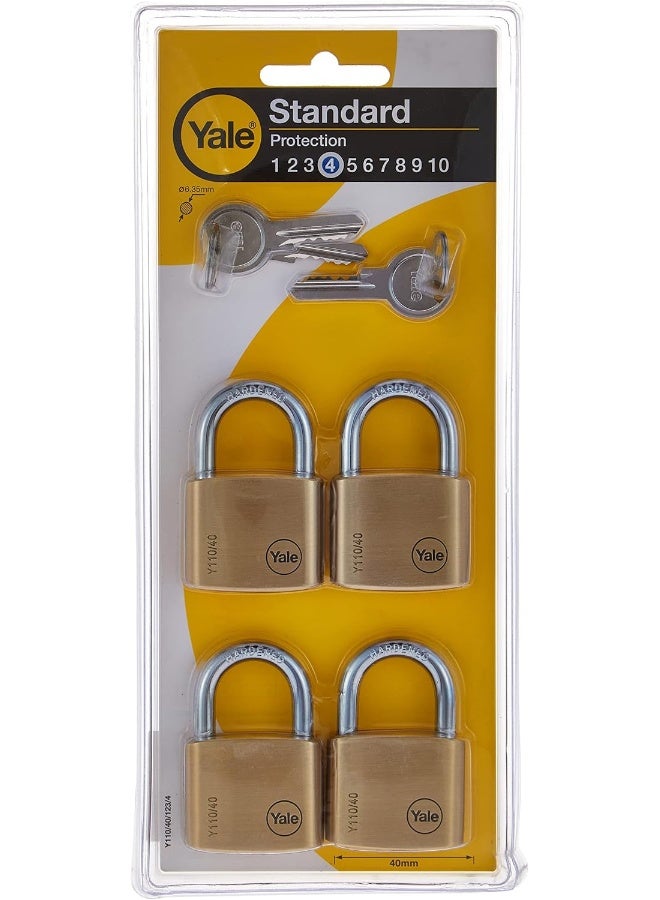 Yale Y110/40/123/4 Brass Padlock 40mm Pack Of 4 - Image 1
