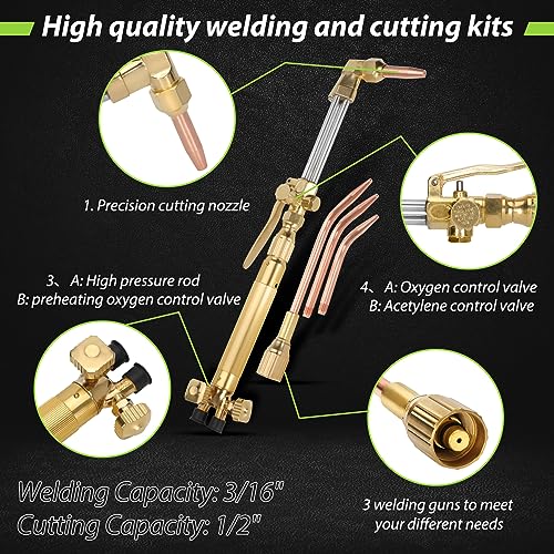 Znnam Upgraded Oxygen and Acetylene Gas Torch and Welding Kit Portable Cutting Torch Kit 17-Piece Oxygen Acetylene Torch Kit with 3 Rods and 1 Cutting Nozzle Heavy Duty Oxygen and Acetylene Torch Kit - Image 4