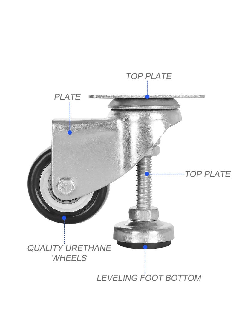 KASTWAVE - Swivel Leveling Castors, 4 Pcs Leveling Machine Caster, 50mm Retractable Wheels for Industrial Use, Workbenches, Trolleys, and More (Capacity 66kg) - Image 1