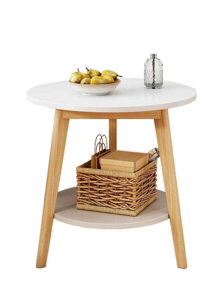 Arabest Bilayer Simple Style Wooden Coffee Table, Sofa Side Table & Small Round Table 48*60CM，Suitable for living room and bedroom（Warm White）  - Image 1