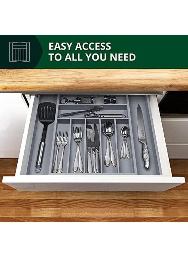 Royal Craft Wood - Luxury Bamboo Caddy Kitchen Drawer And Silverware Organizer Utensil Holder And Cutlery Tray With Grooved Drawer Dividers For Flatware 9 Slot Gray - Image 1