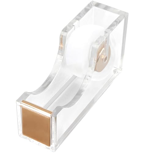 Geila Acrylic Gold Tape Dispenser,Clear Acrylic Desk Dispenser Kit , Modern Design Office Desktop Tape Dispense - Image 1