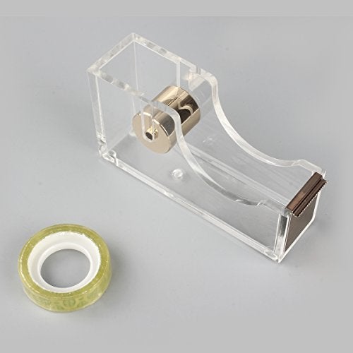 Geila Acrylic Gold Tape Dispenser,Clear Acrylic Desk Dispenser Kit , Modern Design Office Desktop Tape Dispense - Image 3