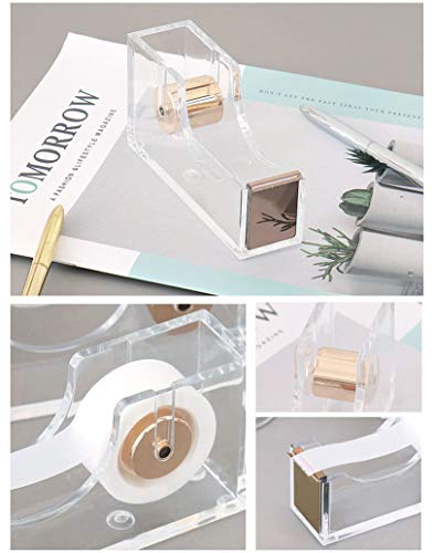 Geila Acrylic Gold Tape Dispenser,Clear Acrylic Desk Dispenser Kit , Modern Design Office Desktop Tape Dispense - Image 2