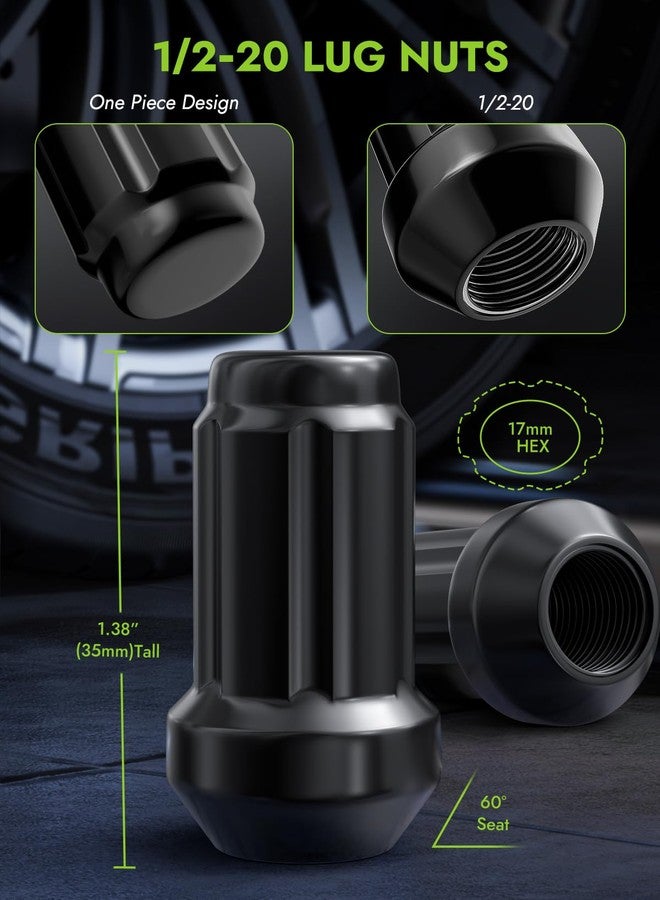 AUTOPTIM 20pcs 1/2-20 Spline Lug Nuts - Replacement for 1987-2018 Jeep Wrangler, 2002-2012 Jeep Liberty, 1993-2010 Grand Cherokee Aftermarket Wheel - Black Closed End Lug Nuts with 1 Socket Key - Image 2