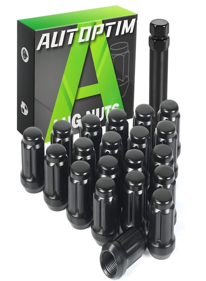 AUTOPTIM 20pcs 1/2-20 Spline Lug Nuts - Replacement for 1987-2018 Jeep Wrangler, 2002-2012 Jeep Liberty, 1993-2010 Grand Cherokee Aftermarket Wheel - Black Closed End Lug Nuts with 1 Socket Key - Image 1
