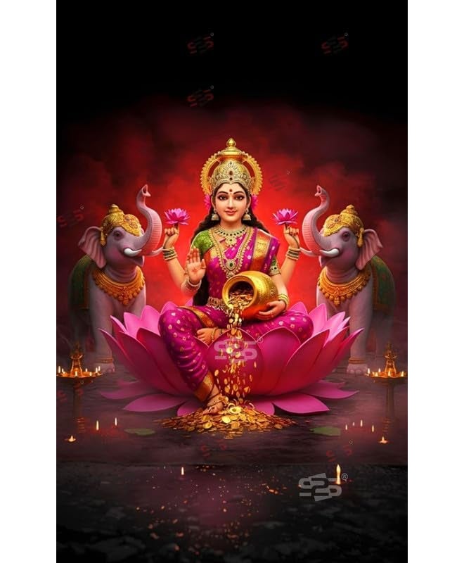 S2S قماش خلفية لاكشمي كمالام لتزيين البوجا التقليدي، قماش تزيين خلفية | قماش ستارة لجميع المهرجانات والفعاليات والمناسبات - (5 × 8 قدم) - Image 1