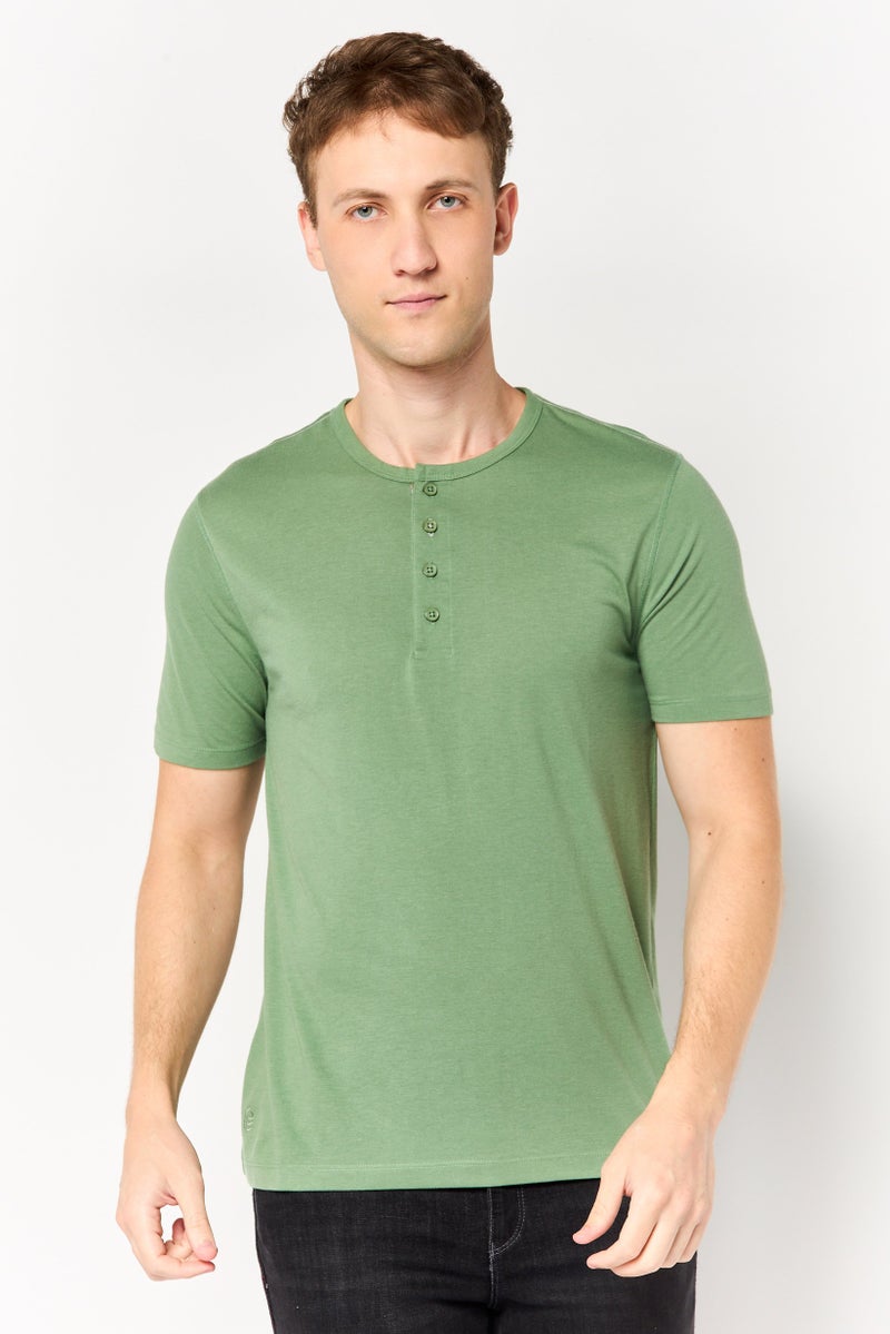 Project Essentials Men Crew Neck Plain Short Sleeve T-Shirt, Green - Image 1