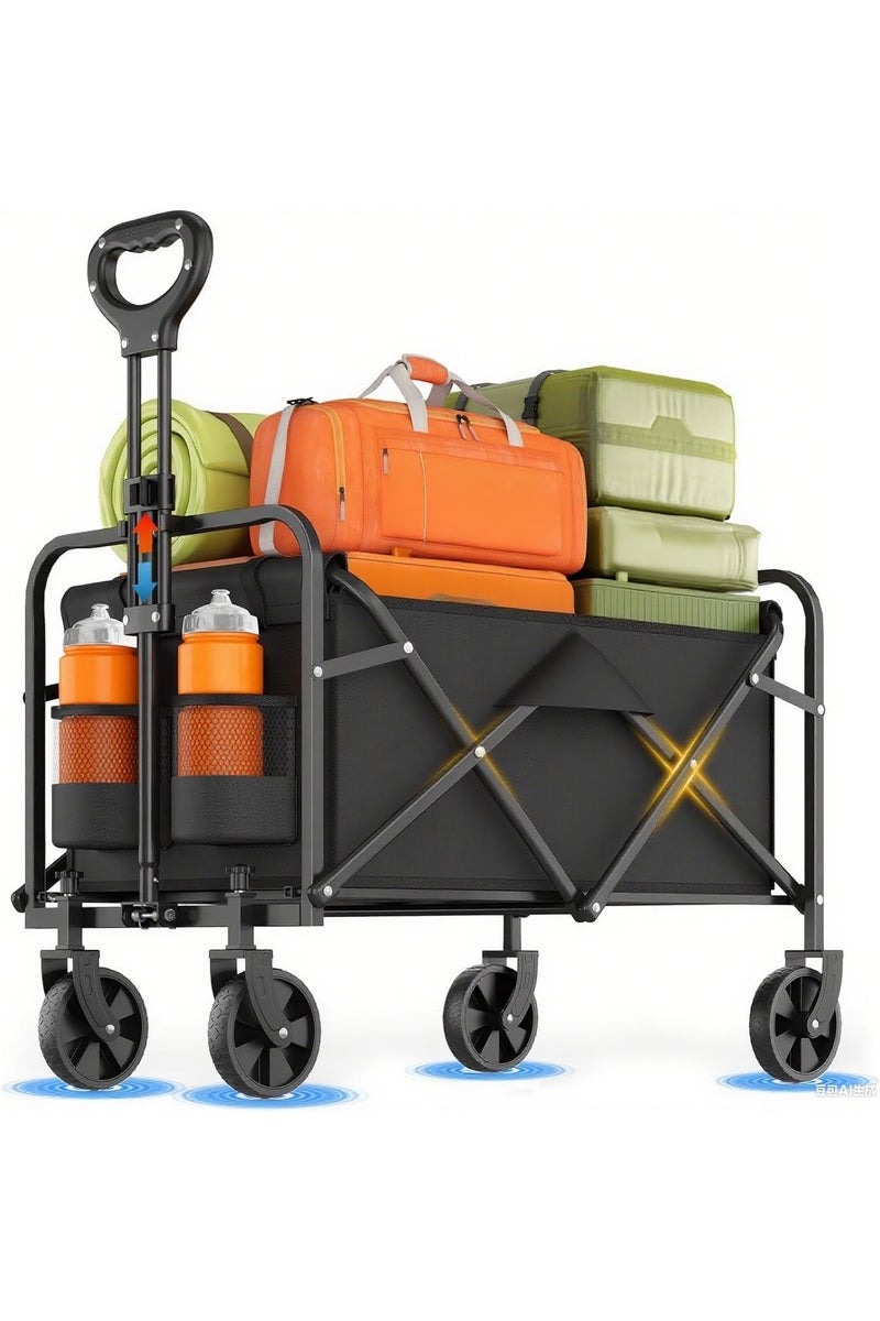 Heavy-Duty Collapsible Wagon Cart, Foldable Utility Cart with Extra Large Capacity and Drink Holders for Shopping, Camping, Grocery, Sports - Image 1