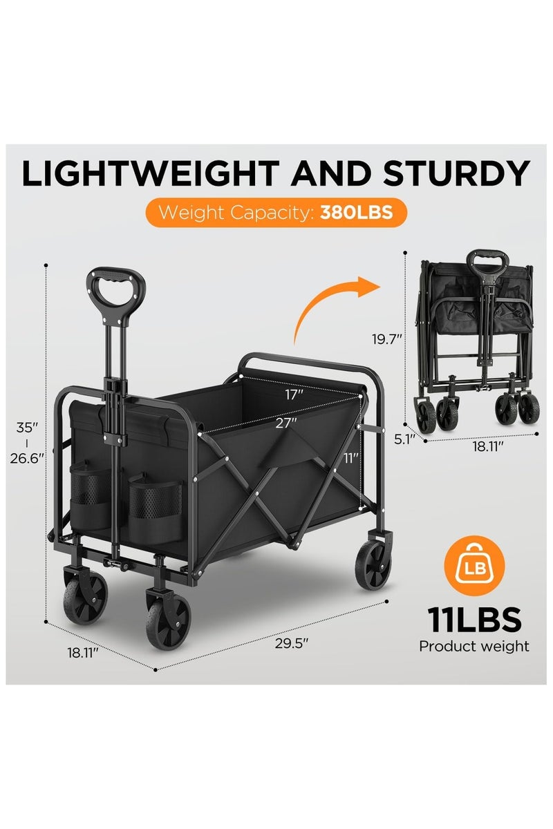 Heavy-Duty Collapsible Wagon Cart, Foldable Utility Cart with Extra Large Capacity and Drink Holders for Shopping, Camping, Grocery, Sports - Image 2