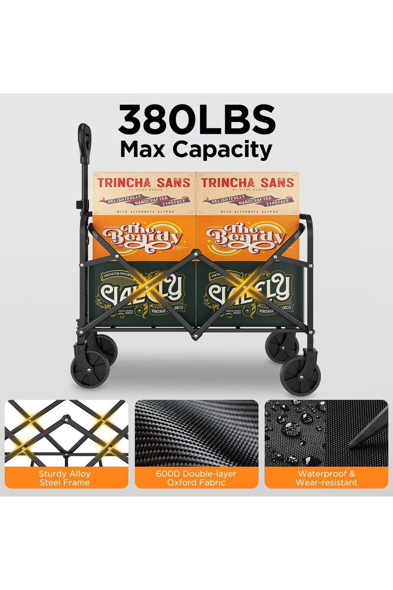Heavy-Duty Collapsible Wagon Cart, Foldable Utility Cart with Extra Large Capacity and Drink Holders for Shopping, Camping, Grocery, Sports - Image 3